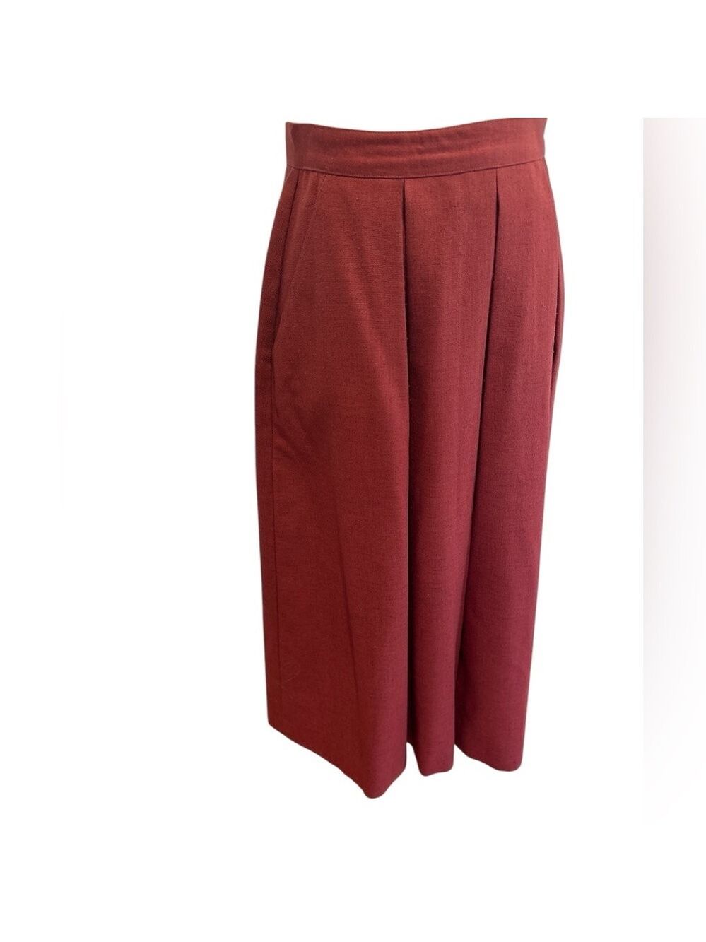 70s PROPHECY FLAX BLEND BURGUNDY COTTAGECORE FARMHOUSE PLEATED MIDI SKIRT SZ XS